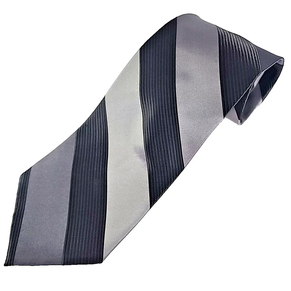 Adolfo Gray with Large Stripes Silk Tie Necktie - Like New